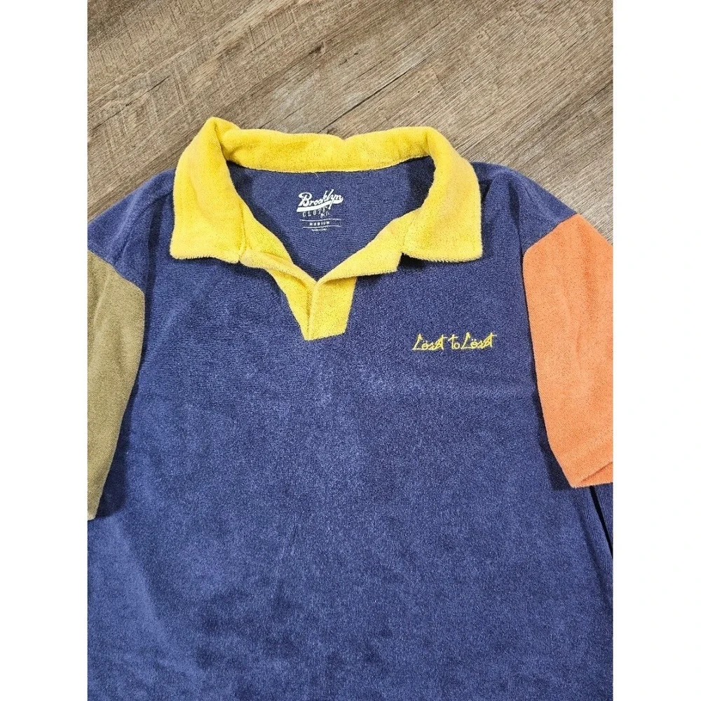 Brooklyn Cloth Lost to Lost Terry Cloth Polo Shirt Colorblock Blue Yellow Mens M